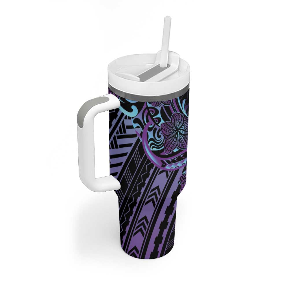 Teal Purple Polynesia Plumeria Tattoo Tumbler With Handle LT14 - Polynesian Pride