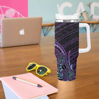 Teal Purple Polynesia Plumeria Tattoo Tumbler With Handle LT14 - Polynesian Pride