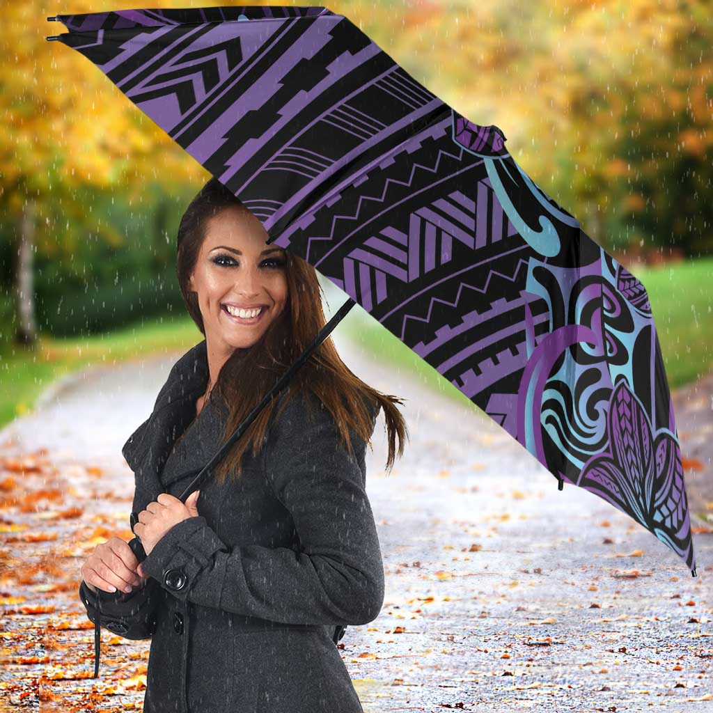 Teal Purple Polynesia Plumeria Tattoo Umbrella