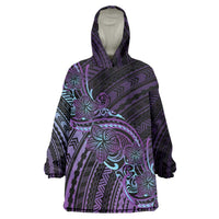 Teal Purple Polynesia Plumeria Tattoo Wearable Blanket Hoodie LT14 One Size Purple - Polynesian Pride
