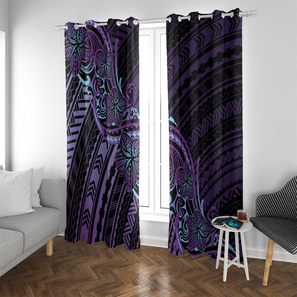 Teal Purple Polynesia Plumeria Tattoo Window Curtain LT14 With Grommets Purple - Polynesian Pride