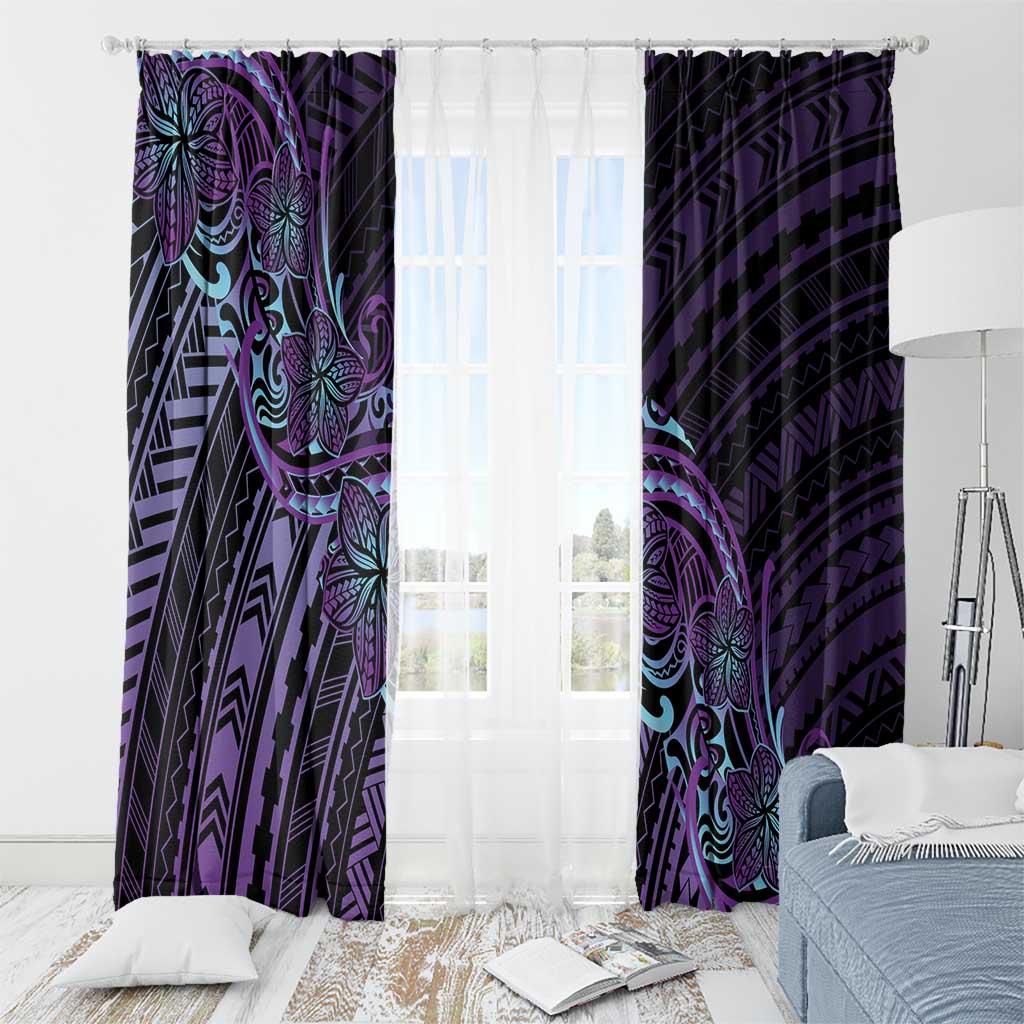 Teal Purple Polynesia Plumeria Tattoo Window Curtain LT14 - Polynesian Pride