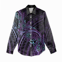 Teal Purple Polynesia Plumeria Tattoo Women Casual Shirt LT14 - Polynesian Pride