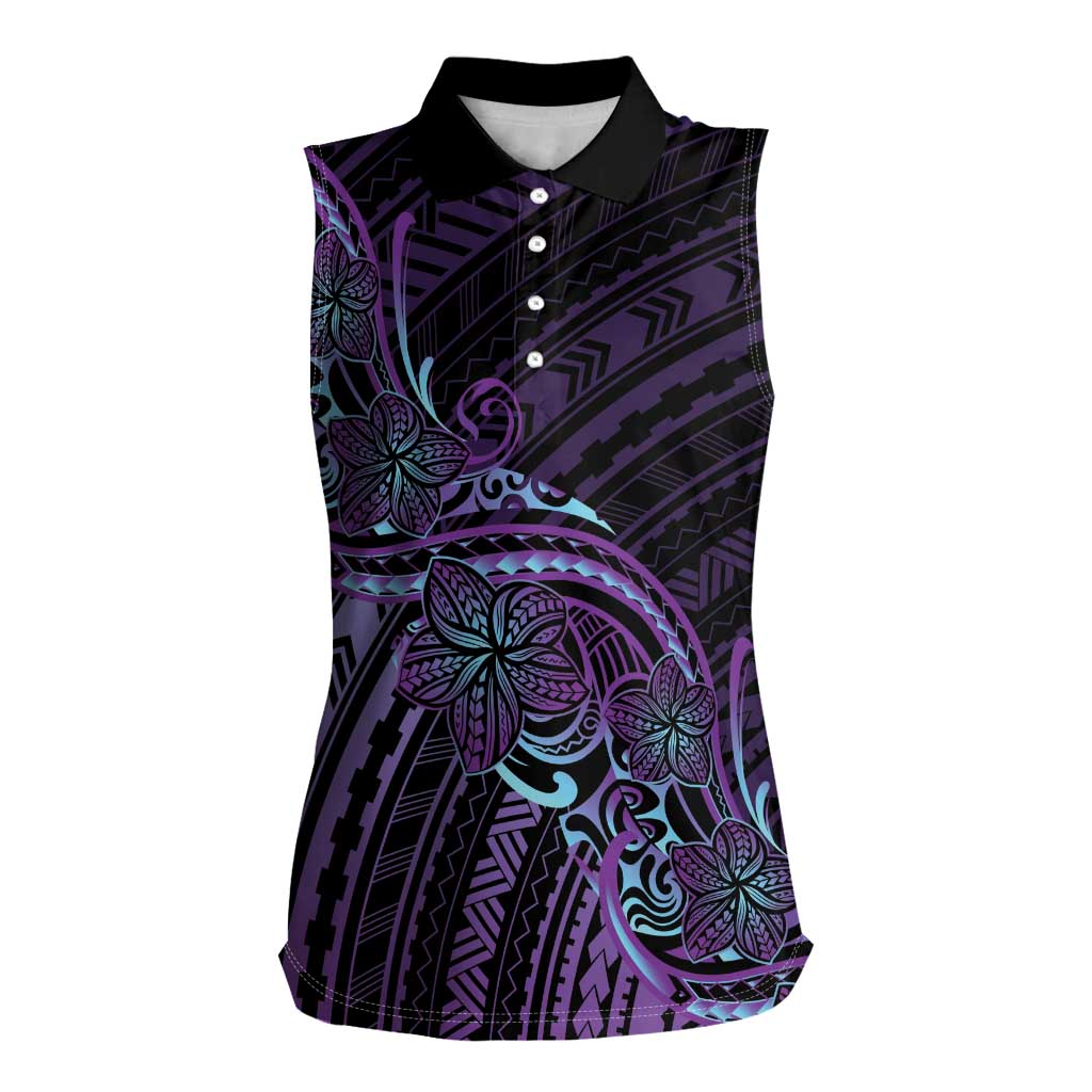 Teal Purple Polynesia Plumeria Tattoo Women Sleeveless Polo Shirt LT14 Female Purple - Polynesian Pride