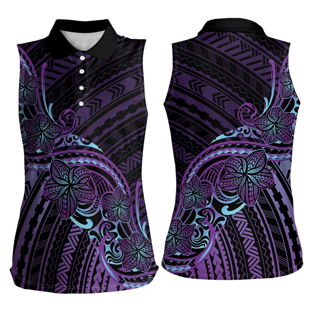 Teal Purple Polynesia Plumeria Tattoo Women Sleeveless Polo Shirt LT14 - Polynesian Pride