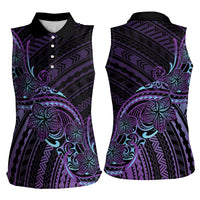 Teal Purple Polynesia Plumeria Tattoo Women Sleeveless Polo Shirt LT14 - Polynesian Pride