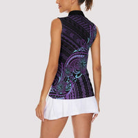 Teal Purple Polynesia Plumeria Tattoo Women Sleeveless Polo Shirt LT14 - Polynesian Pride