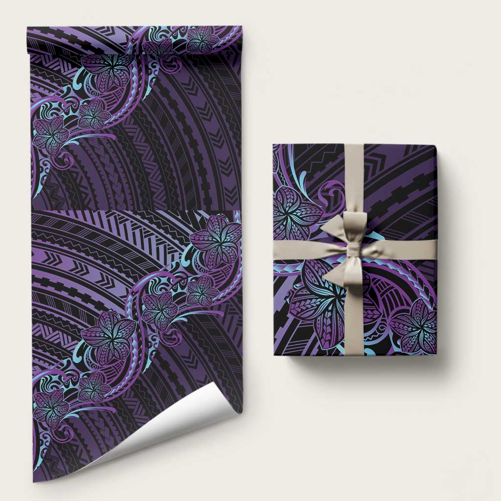 Teal Purple Polynesia Plumeria Tattoo Wrapping Paper LT14 58" × 23" Purple - Polynesian Pride