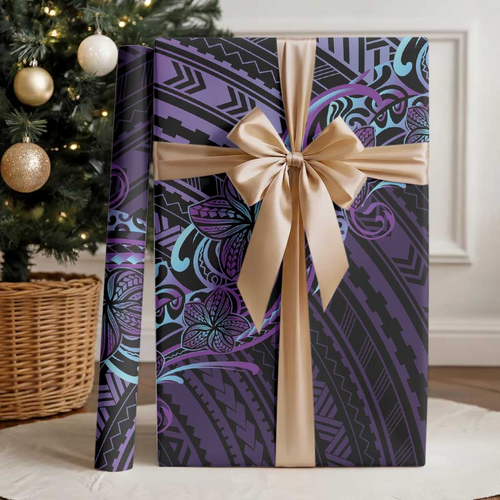Teal Purple Polynesia Plumeria Tattoo Wrapping Paper LT14 - Polynesian Pride