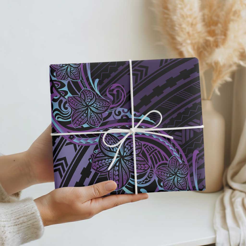 Teal Purple Polynesia Plumeria Tattoo Wrapping Paper LT14 - Polynesian Pride