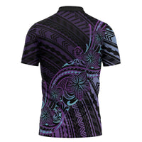 Teal Purple Polynesia Plumeria Tattoo Zipper Polo Shirt LT14 - Polynesian Pride