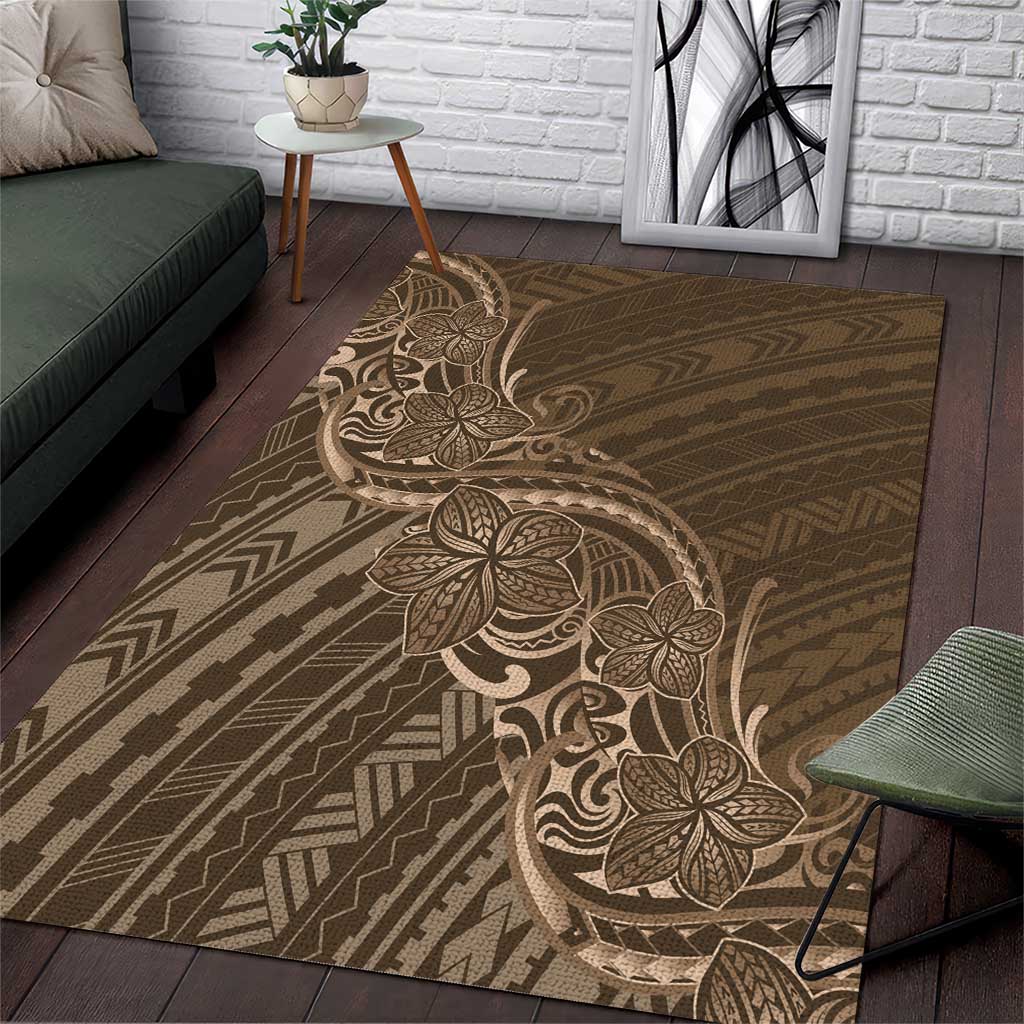 Brown Polynesia Plumeria Tattoo Area Rug