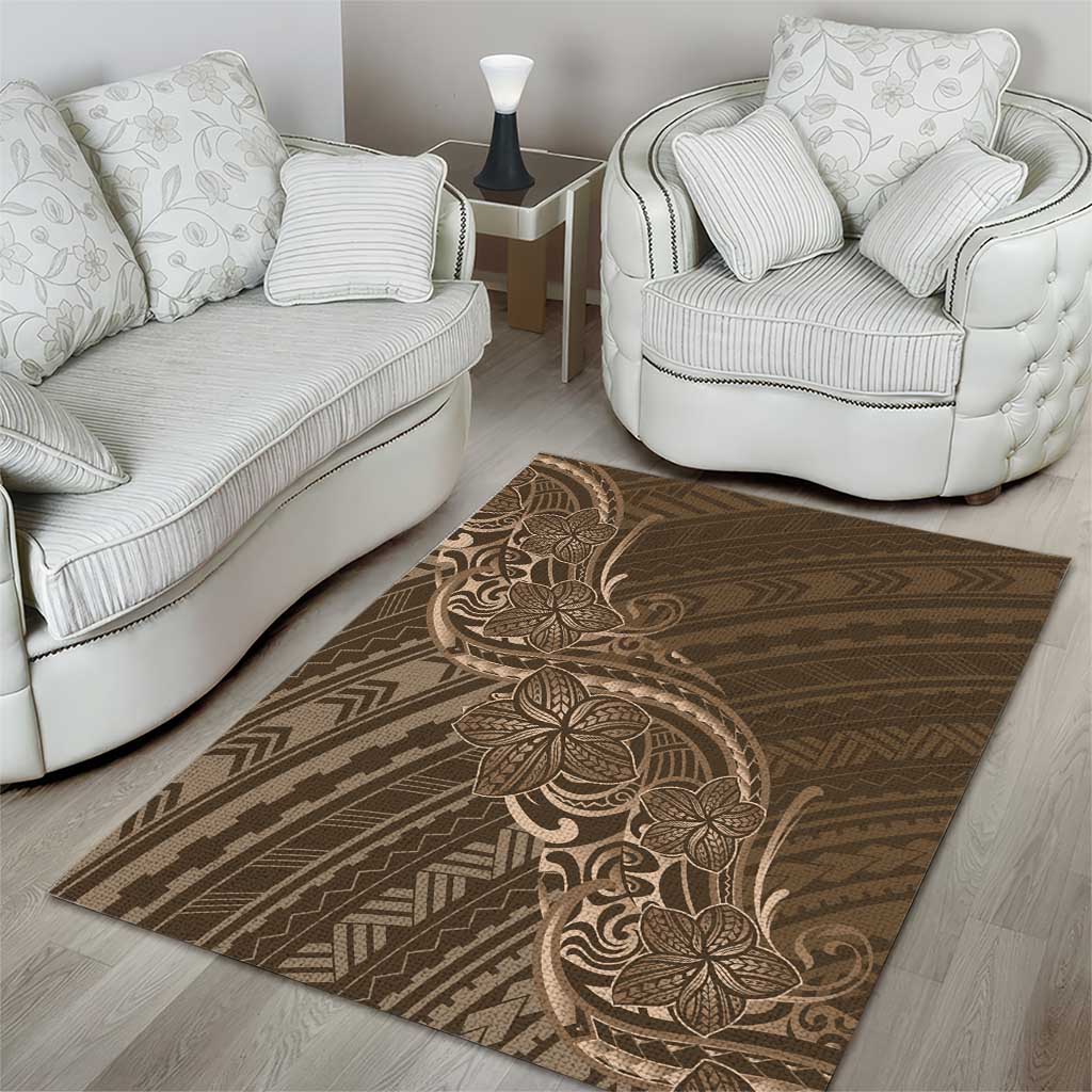 Brown Polynesia Plumeria Tattoo Area Rug