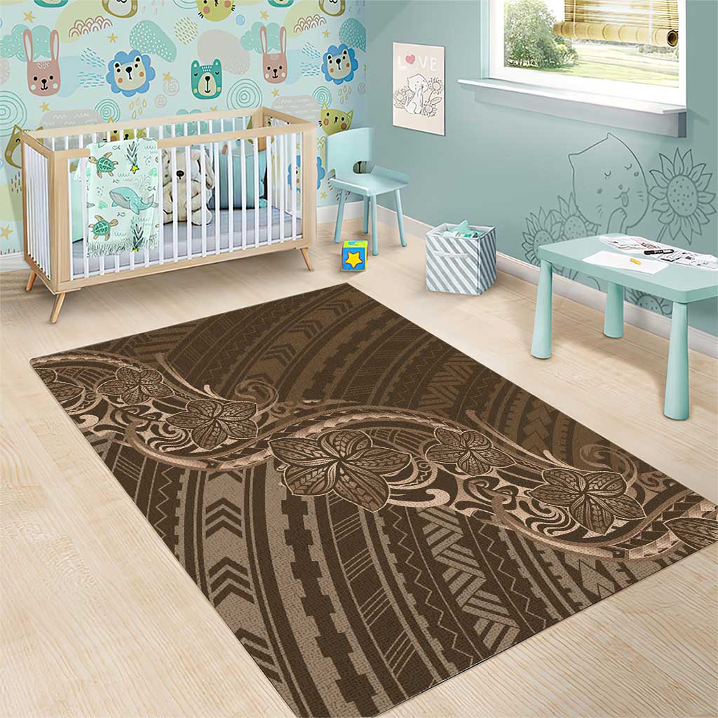 Brown Polynesia Plumeria Tattoo Area Rug