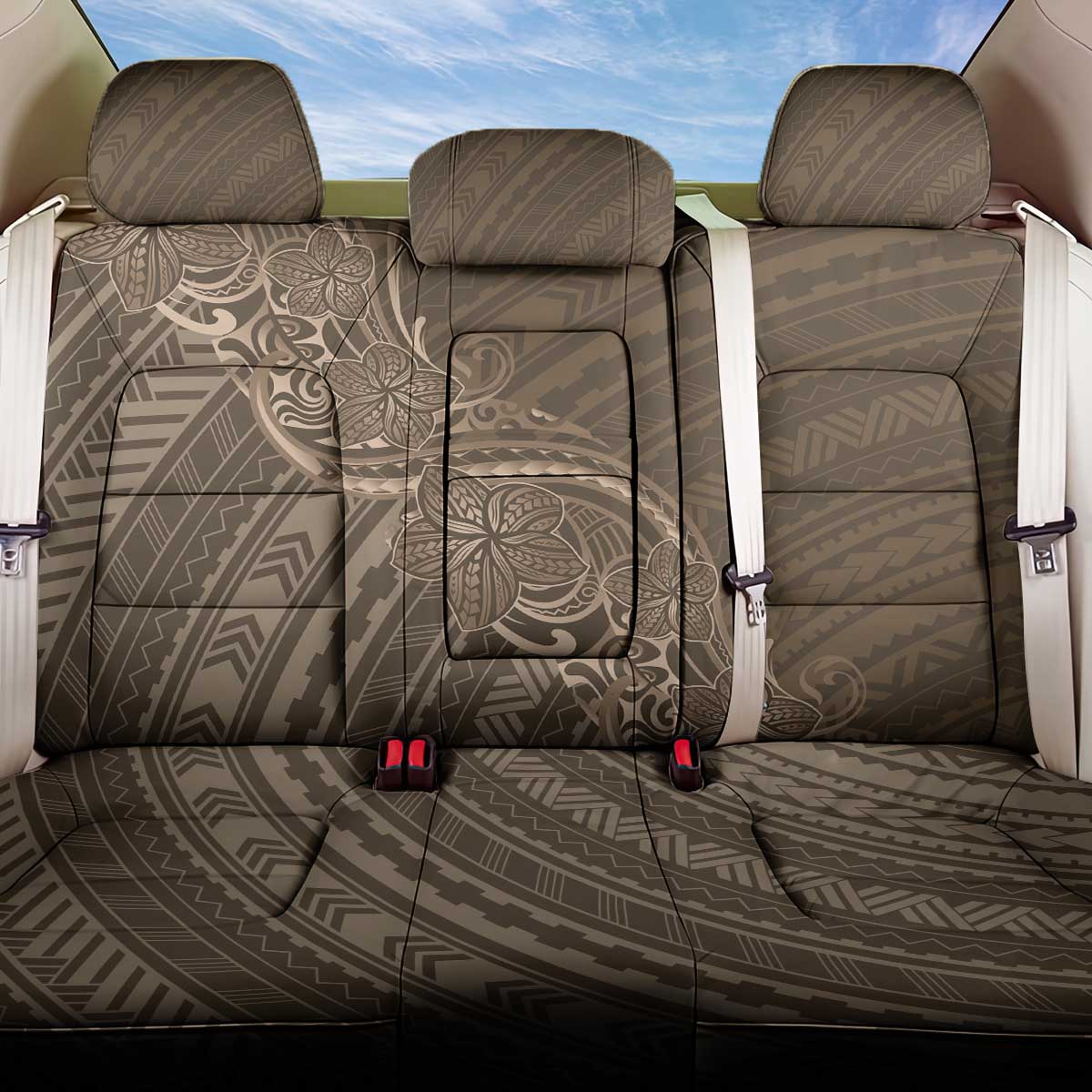 Brown Polynesia Plumeria Tattoo Back Car Seat Cover LT14 One Size Brown - Polynesian Pride