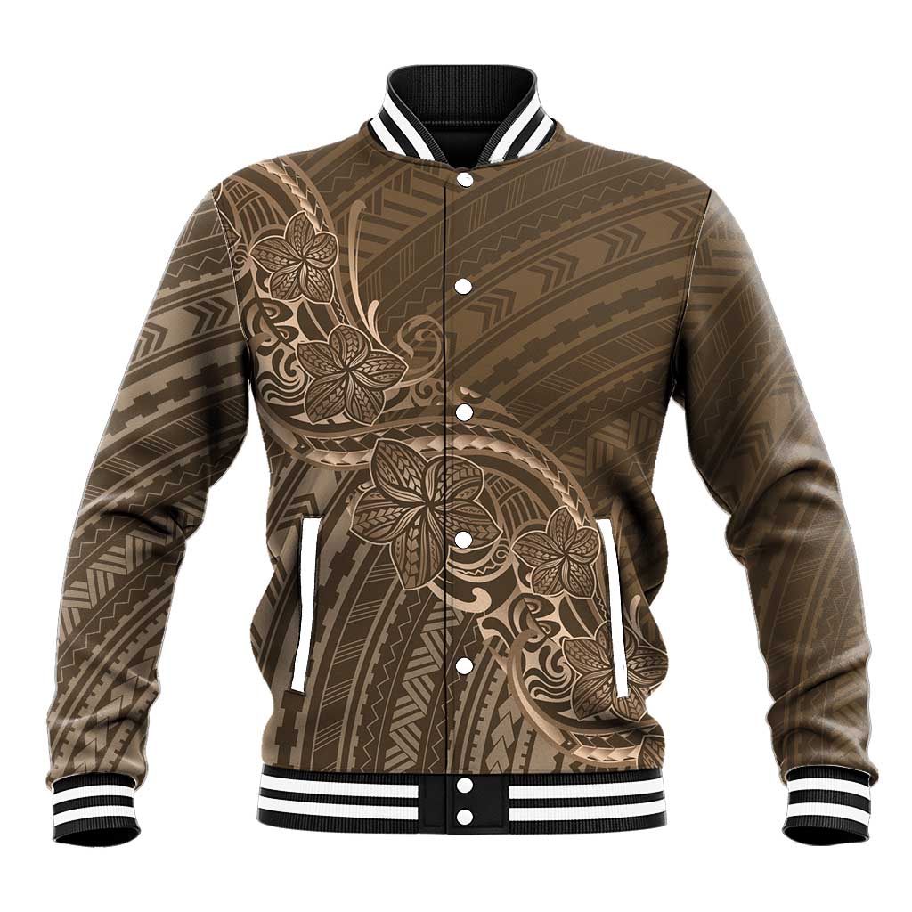 Brown Polynesia Plumeria Tattoo Baseball Jacket LT14 Unisex Brown - Polynesian Pride