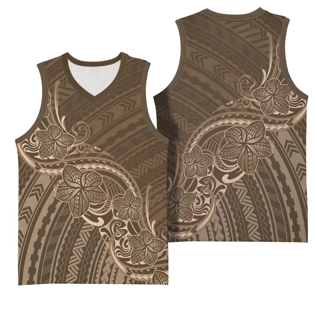 Brown Polynesia Plumeria Tattoo Basketball Jersey LT14 - Polynesian Pride