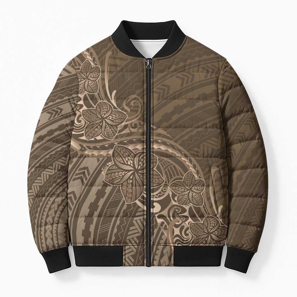 Brown Polynesia Plumeria Tattoo Bomber Puffer Jacket LT14 Unisex Brown - Polynesian Pride