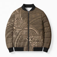 Brown Polynesia Plumeria Tattoo Bomber Puffer Jacket LT14 Unisex Brown - Polynesian Pride