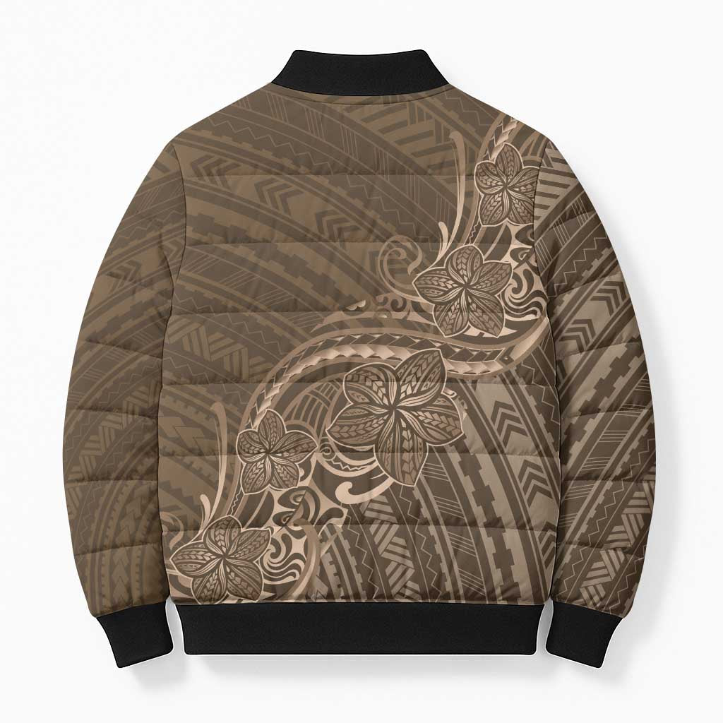 Brown Polynesia Plumeria Tattoo Bomber Puffer Jacket LT14 - Polynesian Pride