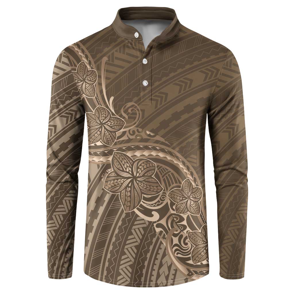 Brown Polynesia Plumeria Tattoo Button Sweatshirt LT14 Brown - Polynesian Pride