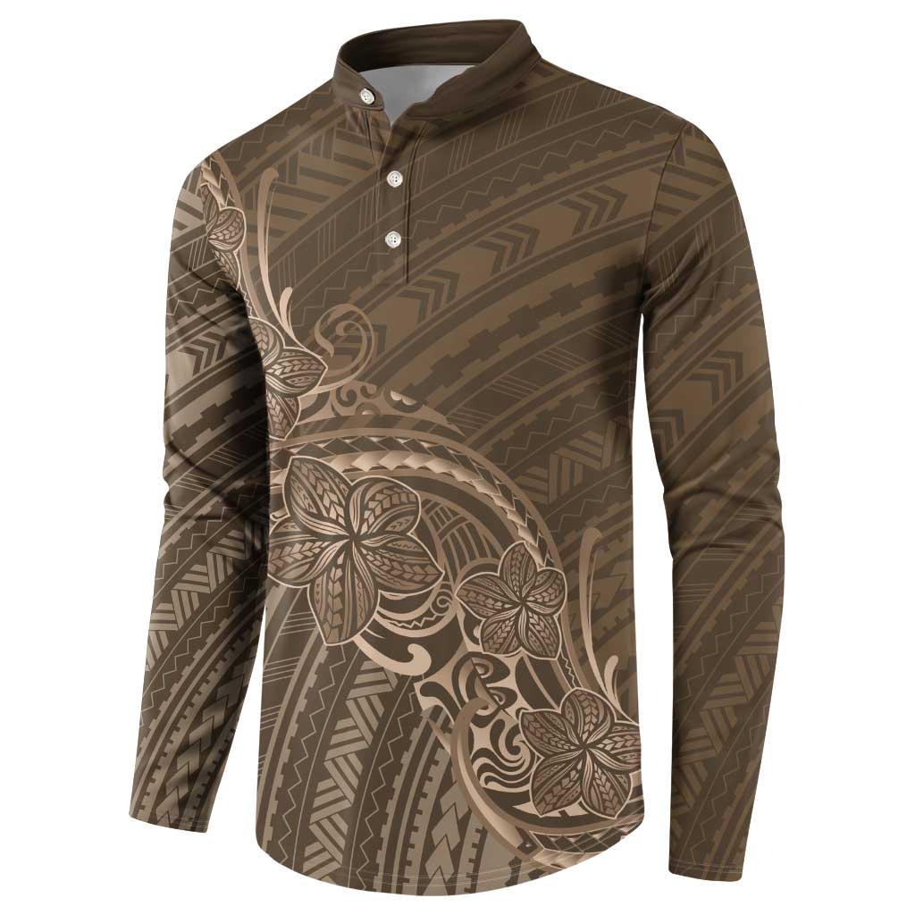 Brown Polynesia Plumeria Tattoo Button Sweatshirt LT14 - Polynesian Pride