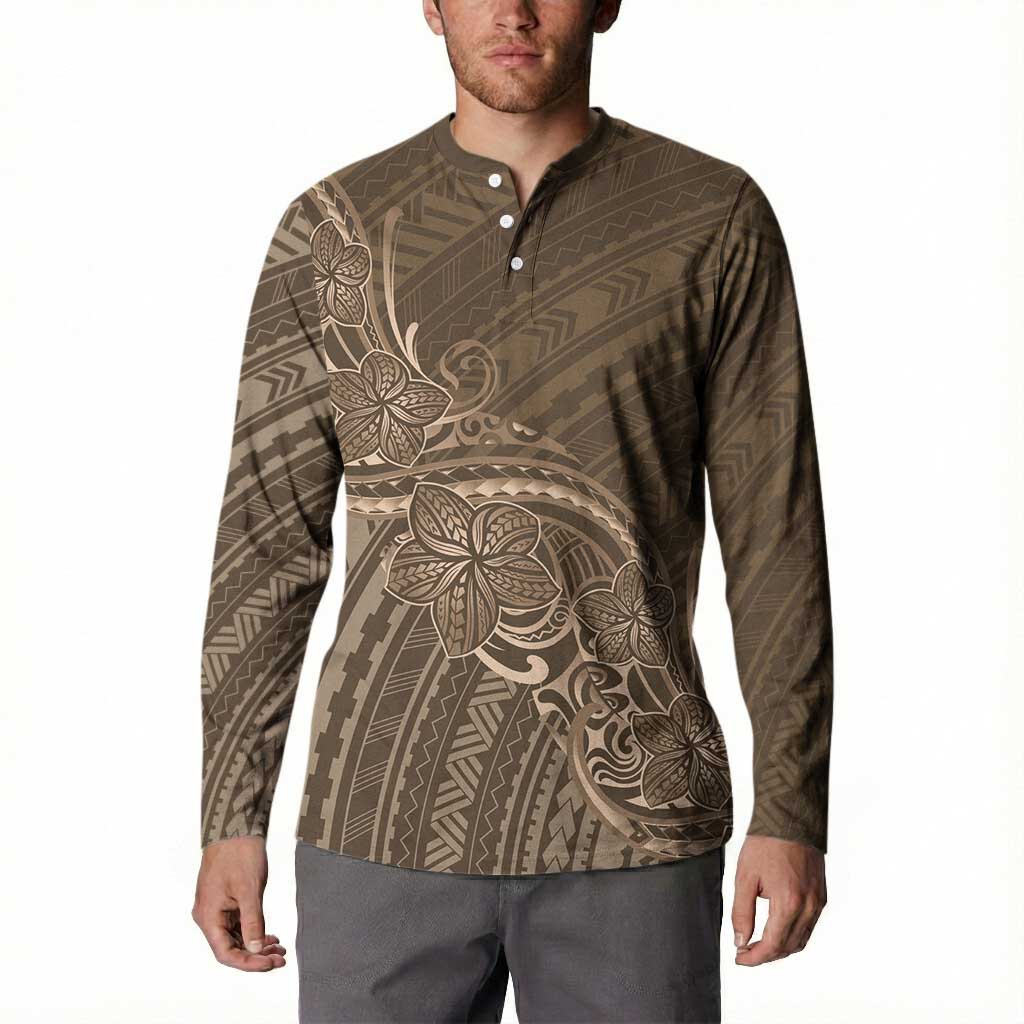 Brown Polynesia Plumeria Tattoo Button Sweatshirt LT14 - Polynesian Pride