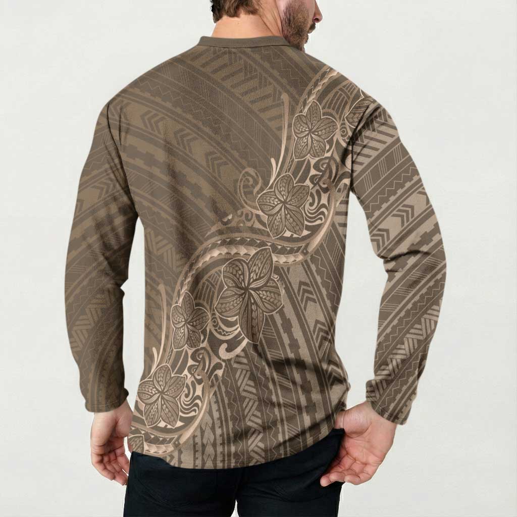 Brown Polynesia Plumeria Tattoo Button Sweatshirt LT14 - Polynesian Pride