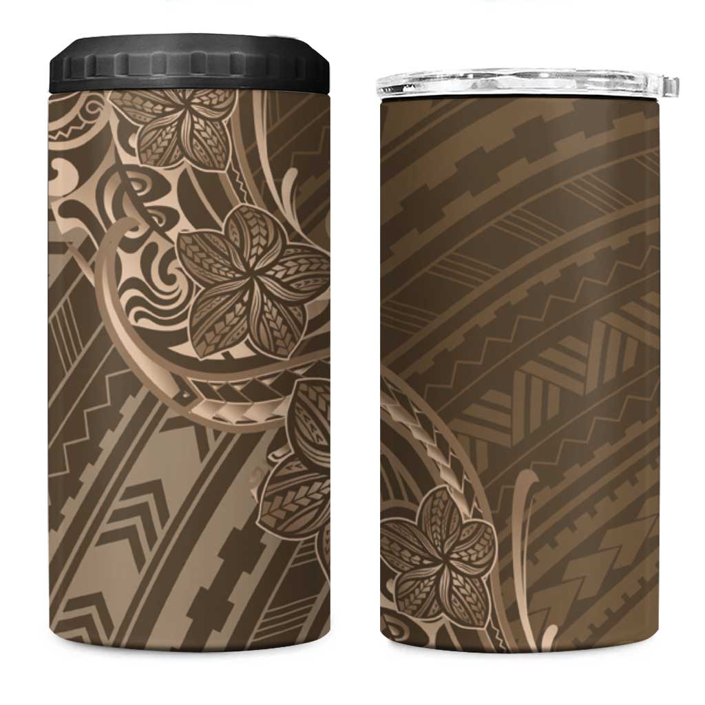 Brown Polynesia Plumeria Tattoo 4 in 1 Can Cooler Tumbler LT14 One Size: 16 oz Brown - Polynesian Pride