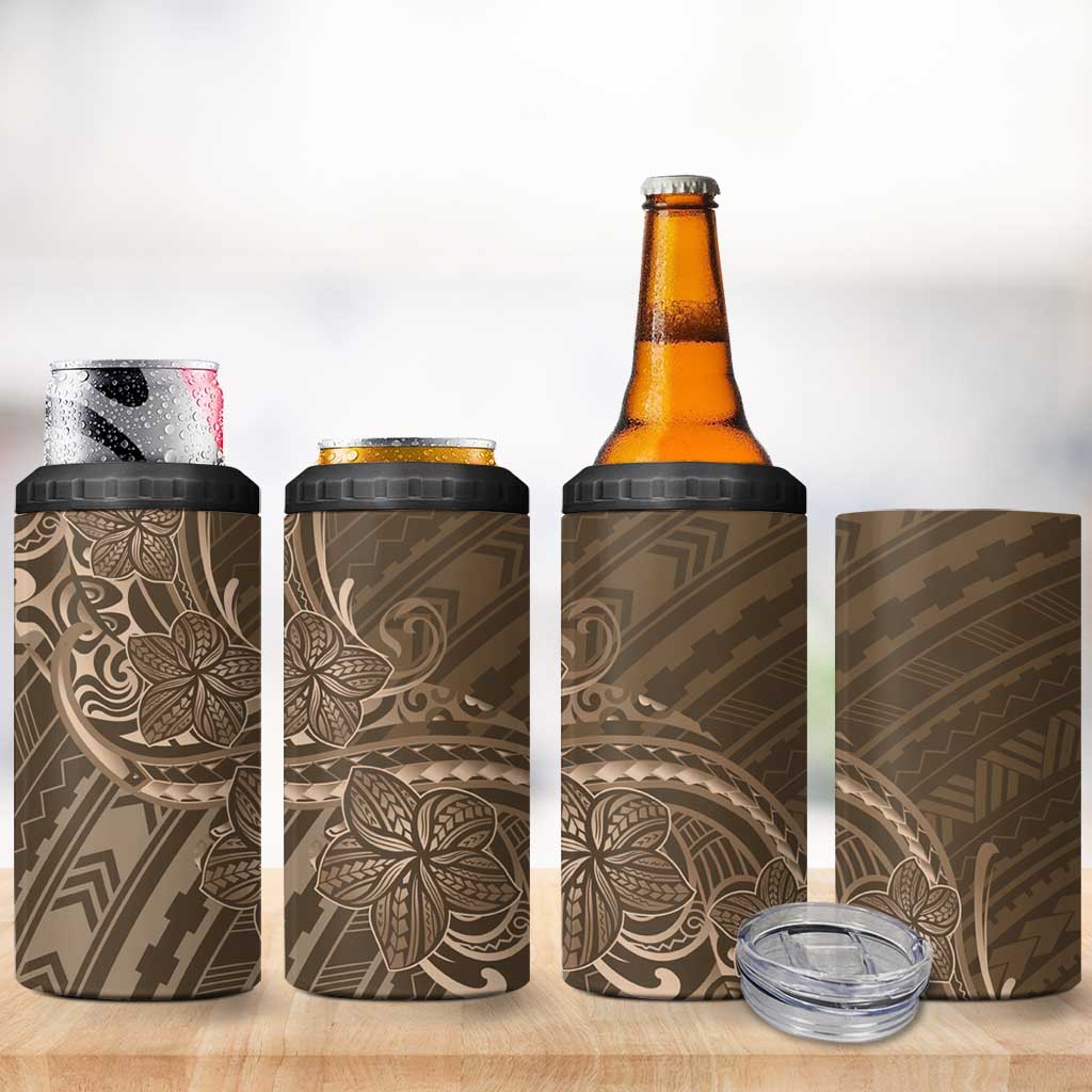 Brown Polynesia Plumeria Tattoo 4 in 1 Can Cooler Tumbler LT14 - Polynesian Pride