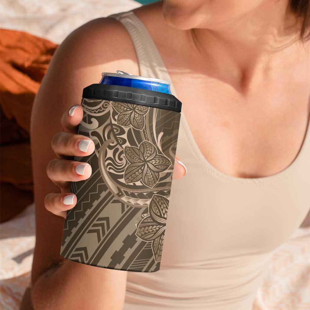 Brown Polynesia Plumeria Tattoo 4 in 1 Can Cooler Tumbler LT14 - Polynesian Pride
