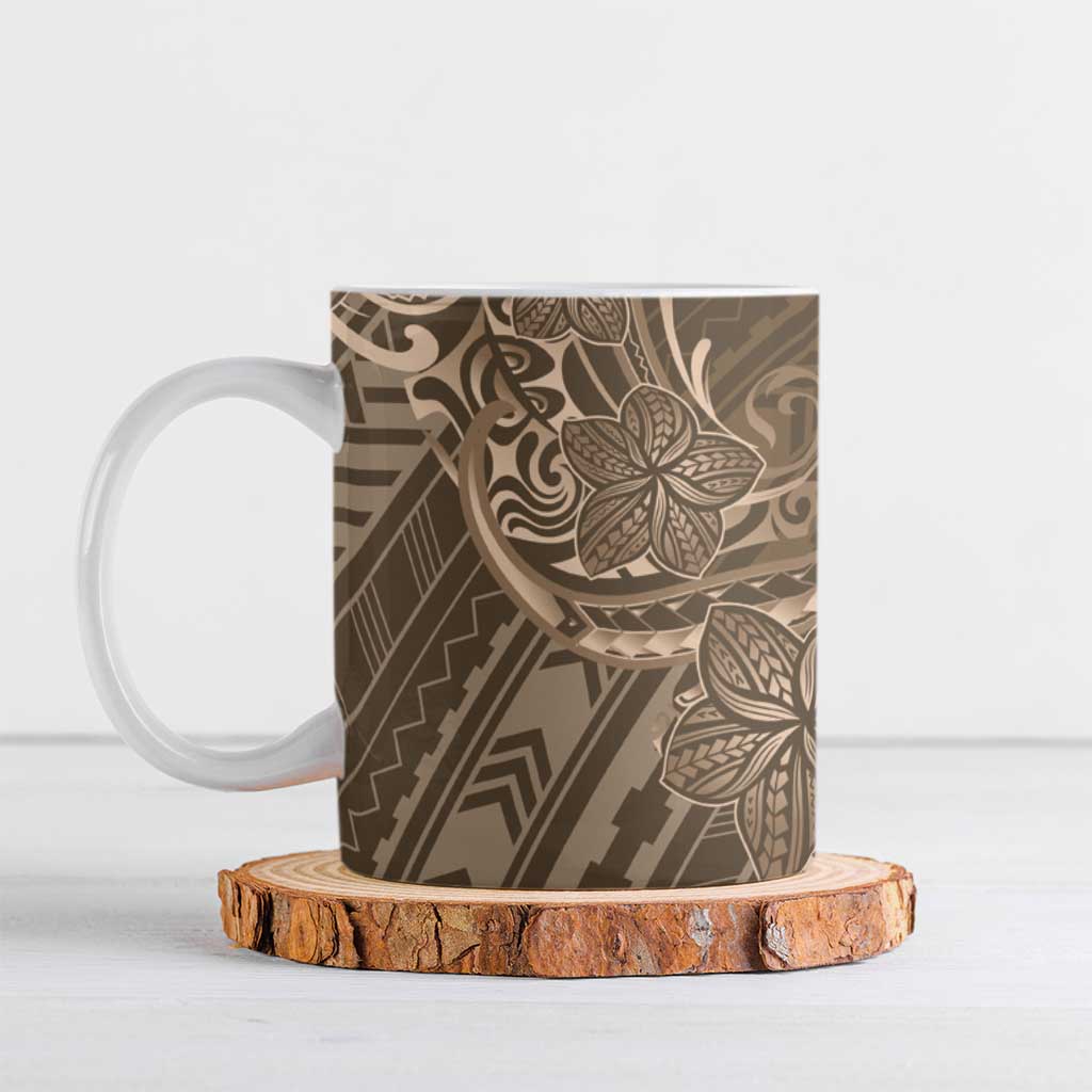 Brown Polynesia Plumeria Tattoo Ceramic Mug LT14 Brown - Polynesian Pride