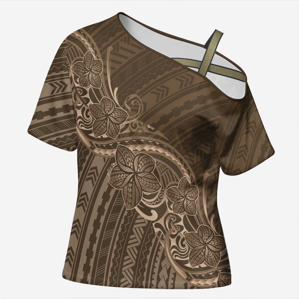 Brown Polynesia Plumeria Tattoo Cross Shoulder Shirt LT14 Female Brown - Polynesian Pride
