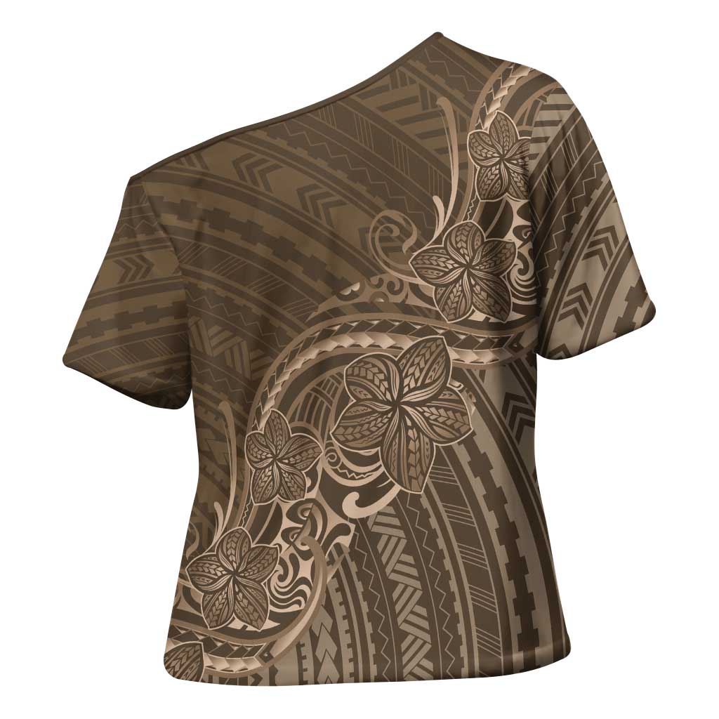 Brown Polynesia Plumeria Tattoo Cross Shoulder Shirt LT14 - Polynesian Pride