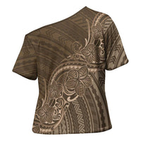 Brown Polynesia Plumeria Tattoo Cross Shoulder Shirt LT14 - Polynesian Pride
