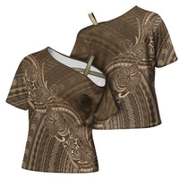 Brown Polynesia Plumeria Tattoo Cross Shoulder Shirt LT14 - Polynesian Pride