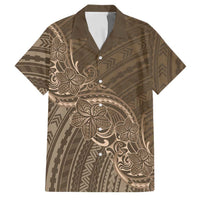 Brown Polynesia Plumeria Tattoo Family Matching Off The Shoulder Long Sleeve Dress and Hawaiian Shirt