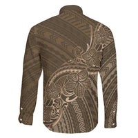 Brown Polynesia Plumeria Tattoo Family Matching Off The Shoulder Long Sleeve Dress and Hawaiian Shirt