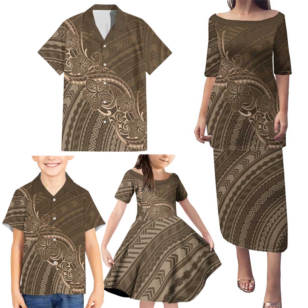 Brown Polynesia Plumeria Tattoo Family Matching Puletasi and Hawaiian Shirt LT14 - Polynesian Pride