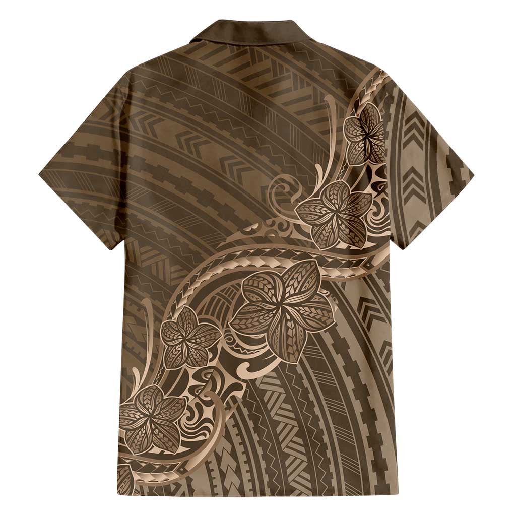 Brown Polynesia Plumeria Tattoo Family Matching Short Sleeve Bodycon Dress and Hawaiian Shirt