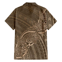Brown Polynesia Plumeria Tattoo Family Matching Short Sleeve Bodycon Dress and Hawaiian Shirt