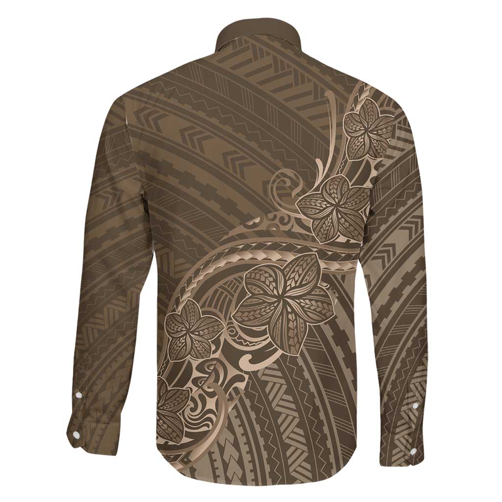 Brown Polynesia Plumeria Tattoo Family Matching Short Sleeve Bodycon Dress and Hawaiian Shirt
