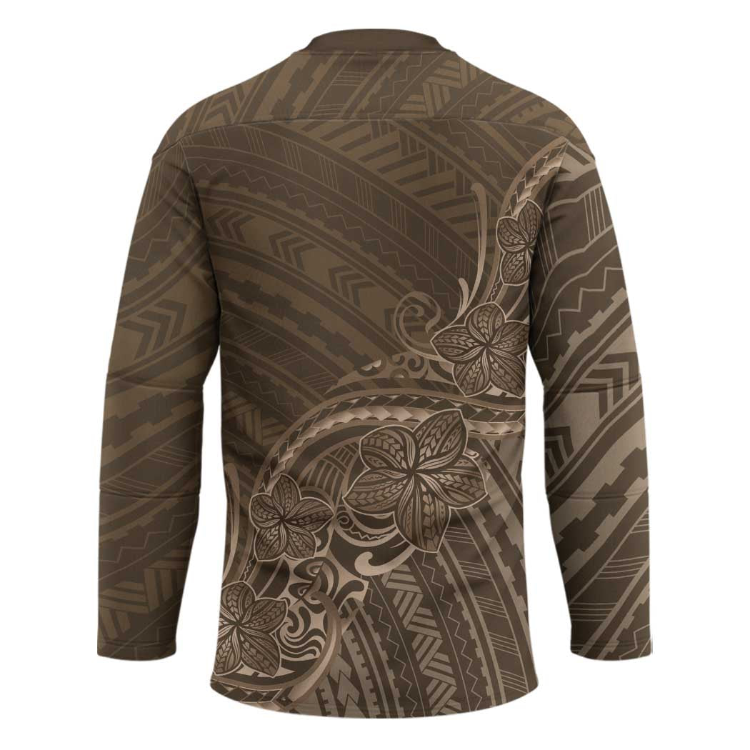 Brown Polynesia Plumeria Tattoo Hockey Jersey LT14 - Polynesian Pride
