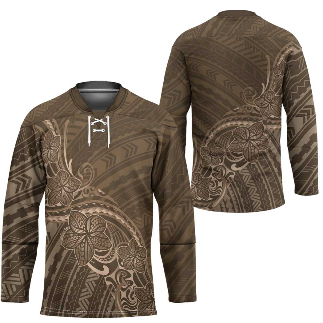Brown Polynesia Plumeria Tattoo Hockey Jersey LT14 - Polynesian Pride