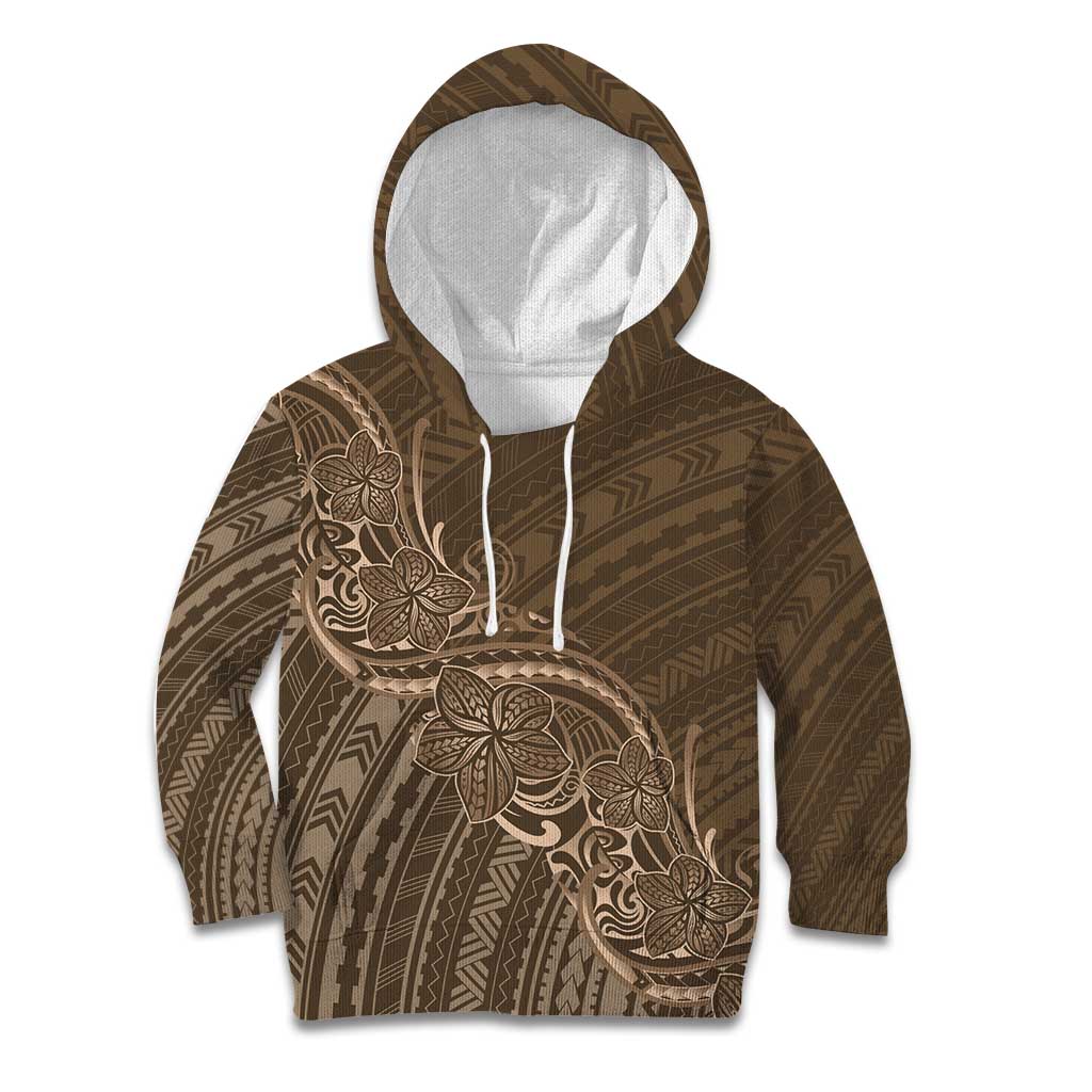 Brown Polynesia Plumeria Tattoo Kid Hoodie