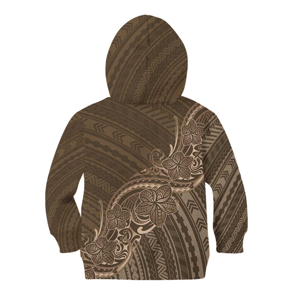 Brown Polynesia Plumeria Tattoo Kid Hoodie