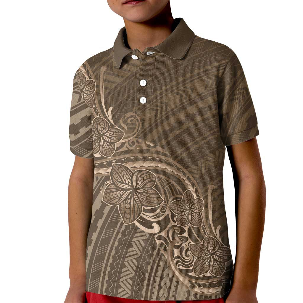 Brown Polynesia Plumeria Tattoo Kid Polo Shirt LT14 Kid Brown - Polynesian Pride