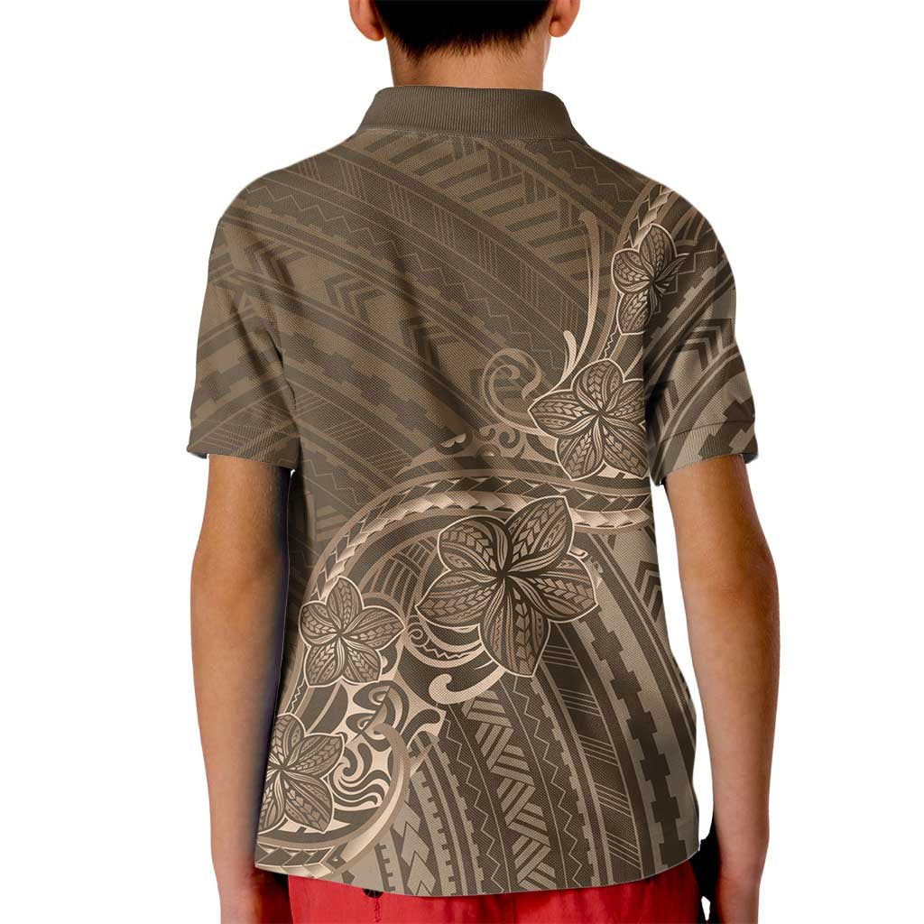 Brown Polynesia Plumeria Tattoo Kid Polo Shirt LT14 - Polynesian Pride