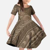 Brown Polynesia Plumeria Tattoo Kid Short Sleeve Dress LT14 KID Brown - Polynesian Pride