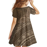 Brown Polynesia Plumeria Tattoo Kid Short Sleeve Dress LT14 - Polynesian Pride